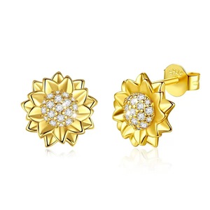Dernières boucles d'oreilles fines <span class=keywords><strong>Bonny</strong></span> plaquées or en argent sterling 925 avec diamants en forme de tournesol, bijoux pour femme - Product Image 1