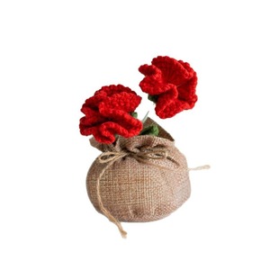 Ornement en pot de fleurs de carnation tricotées au crochet faites à la main, produit fini, bouquet simulé pour la fête des mères, cadeau en pot - Product Image 5