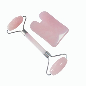 Rose Quartz Dual-Head Face Roller Set – Smooth Ball + Acupressure Spike <b>Wheel</b> with Gua Sha <b>Board</b> for Cooling & Firming Skin - Product Image 5