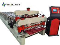 Máquina perfiladora de chapa corrugada trapezoidal de doble capa para techos, con control PLC, corte hidráulico y bomba de motor de engranajes