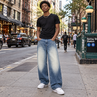 Jeans Baggy Homme Personnalisés B2B 14OZ en Denim Lourd Délavé Effet Peinture Éclaboussée Coupe Large Streetwear OEM ODM Vente en Gros Marque Privée