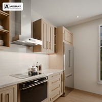 Ensemble complet d'armoires de cuisine en mélamine, aménagement classique en îlot, dimensions personnalisées, boîtes d'armoires en contreplaqué et rangements extractibles