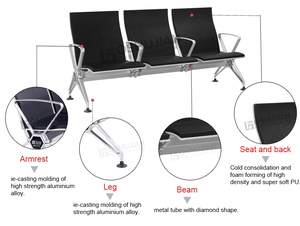 Sıcak satış tandem koltuk bekleme odası sandalyeleri kullanılan fabrika fiyat hastane kliniği havaalanı oturma çözümü salonu ışın bekleme koltuğu - Product Image 4