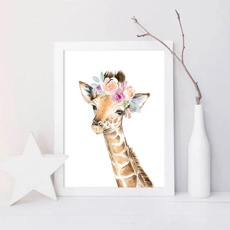 Blume Tier Leinwand Poster Löwe Elefant Giraffe Kinderzimmer Wand kunst Druck Malerei Wandbilder Kinder Baby Schlafzimmer Dekor