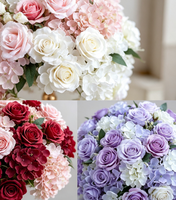 Boules de fleurs artificielles d'hortensias et de roses ; sphères florales pour centre de table ; décorations pour allée de mariage