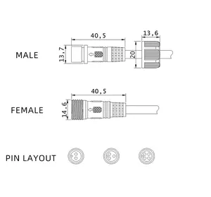 ใหม่มินิหญิงชายเสียบสายไฟสาย Ip67กันน้ำ4ขา6ขา M14เชื่อมต่อ