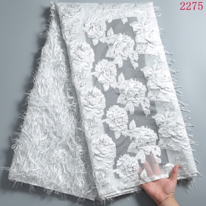 Tissu de dentelle brodée africaine <span class=keywords><strong>2021</strong></span>, tulle français doré, dentelle à plumes, broderie nigériane, tissu jacquard bronzé pour fête 2275 - Product Image 5