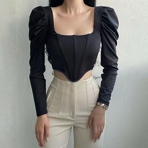 Venta al por mayor nueva llegada 2024 negro Sexy corsé de encaje de manga larga señoras Top mujer ropa Crop Tops <span class=keywords><strong>blusa</strong></span> para mujer - Product Image 1