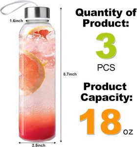Botella de Agua de Vidrio de Borosilicato de Alta Capacidad Personalizada, Tapa de Acero Inoxidable, Apta para Lavavajillas y Microondas, Libre de BPA, Diseño Minimalista - Product Image 2