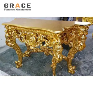 Золотой роскошный полый резной настенный стол, античный человеческий стол для крыльца, мебель для отеля