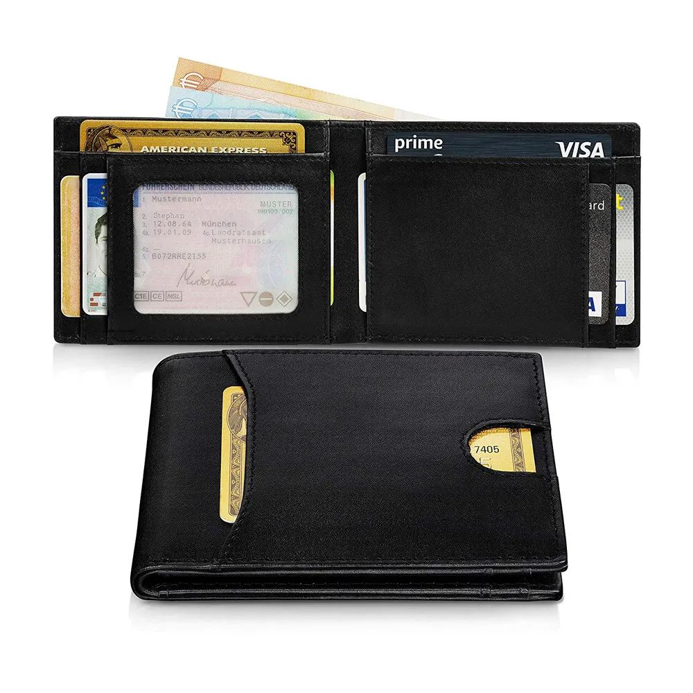 Thin Small Wallet For Men Slim Minimalist RFID Blocking Men's Genuine Leather Wallet