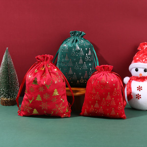 QIAN LI Christmas Velvet Gift Bags 15x20cm 10x15cm 13x18cm Hot Stamping Festival Gift Packaging - Product Image 1