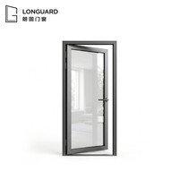 Puerta Batiente de Entrada Moderna Antirrobo y Resistente al Viento, de Una Sola Hoja, de Alta Resistencia, Sin Rotura Térmica, de Aluminio y Vidrio Templado, para Oficina Comercial