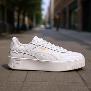 Sneakers Puma Carina Street Platform in pelle bianca traforata con lacci, scarpe casual da donna per tutte le stagioni, tacco basso - Product Image 2