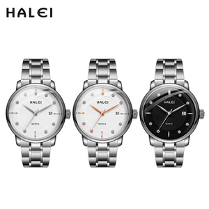 Envío Directo HALEI Reloj de Cuarzo de Acero Inoxidable con Esfera Redonda, Visualización de Fecha Analógica, Correa Plateada con Marcadores de Diamantes de Imitación, Venta al por Mayor - Product Image 6