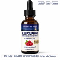 Complément alimentaire liquide oral saveur framboise pour le sommeil et le soutien immunitaire à la mélatonine, certifié GMP ISO 22000, OEM ODM, marque privée
