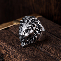 Vente chaude Argent Animal Anneau En Acier Inoxydable Punk Lion Tête Anneau Cool Boy Band Homme Anneau Bijoux Cadeau pour Anniversaire