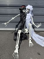 SIPKLR Squelette de mariée et de marié à double tête de 160 cm, accessoires d'Halloween grandeur nature pour maisons hantées, cimetières et décorations extérieures