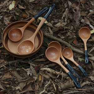 Beechwood Wooden Ladles Set 6Pc Extra Long Handle Soup Serving Utensils Hand Wash Only - Product Image 1