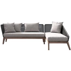 Ensemble de canapés d'extérieur en rotin en forme de L, structure en teck et aluminium, mobilier de jardin imperméable, design nordique, pour villa et cour, loisirs - Product Image 2