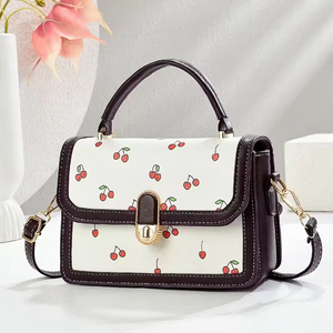 Women's Fashionable Cherry Print Shoulder Handbag Small <b>Square</b> Crossbody Bag with Single Strap Zipper Closure - Product Image 1
