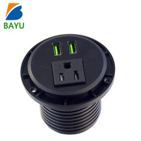 Prise de courant encastrable ronde pour bureau avec double port USB, cache-poussière, multiprise portable, taille de trou 60 mm pour bureau et maison