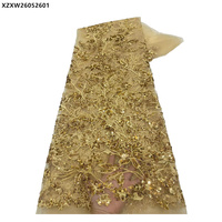 Tissu en dentelle française à sequins brodés de fleurs pour robe de soirée et robe de mariée
