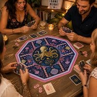 Tapis de Mahjong de Luxe Chinoiserie, Protection de Table de Jeu Octogonale, Décoration d'Intérieur Esthétique Nordique