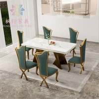 Fournisseur chinois de bonne qualité, ensemble de chaises de Table et de salle à manger en acier inoxydable doré pour Banquet moderne et Antique DTC006