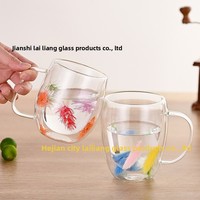 YIDOKA 2026 Produk Terlaris Cangkir Kopi Kaca Dinding Ganda Warna Solid Gagang Bunga Kering Aman untuk Microwave dan Mesin Cuci Piring Tahan Panas
