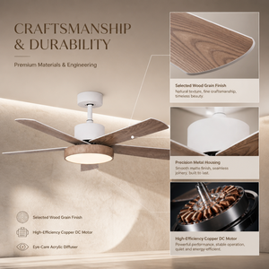 Ventilateur de plafond silencieux <span class=keywords><strong>ProBreeze</strong></span> 48 pouces à 5 pales en bois, 6 vitesses, lumière LED à intensité variable, télécommande, design moderne pour chambre et salon - Product Image 3