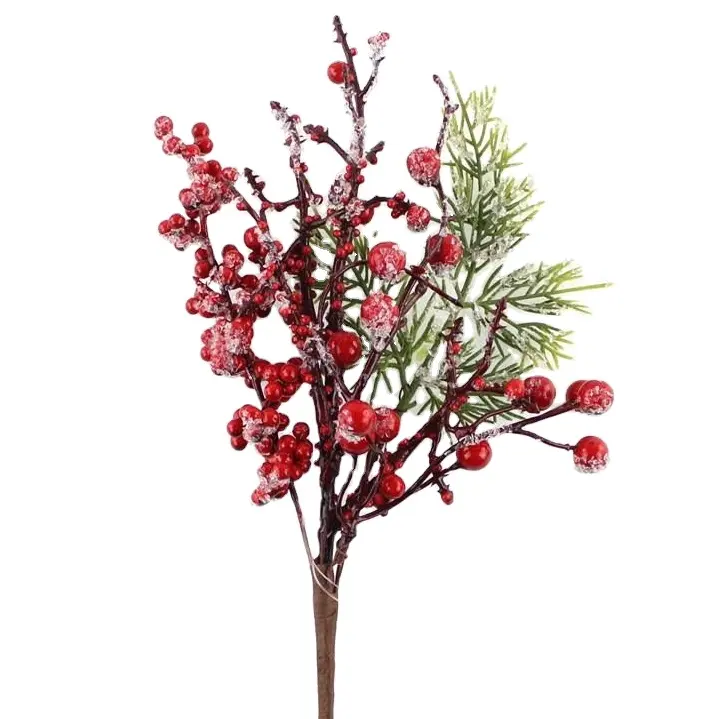 Pine berry picks for Christmas or holiday decoration Frosty berry picks Holiday floral ornaments wholesale#73326