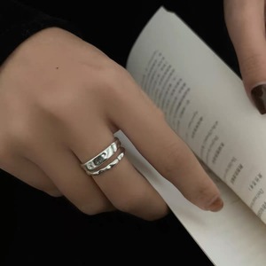 Anillo Irregular de Doble Capa de Plata de Ley S925 para Mujer, Diseño Minimalista Ajustable para Uso Diario, Patrón Geométrico - Product Image 1