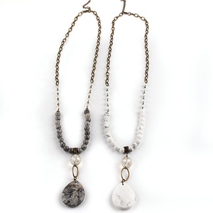 Donne Festival regalo moda gioielli bohémien 8mm pietra naturale 6mm cristallo vetro <span class=keywords><strong>rosario</strong></span> catena goccia collana pendente in pietra - Product Image 2