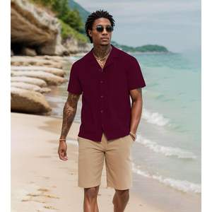 Chemise boutonnée d'été personnalisée pour homme, manches courtes, texture décontractée, idéale pour la plage et les vacances, 100 % coton respirant en popeline - Product Image 4