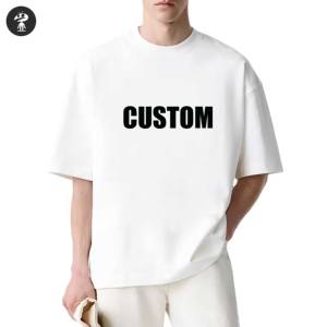 T-shirt pour homme 100% coton, logo personnalisé, design de haute qualité, col rond côtelé, surdimensionné, épaules tombantes, streetwear, t-shirt vierge pour homme - Product Image 1