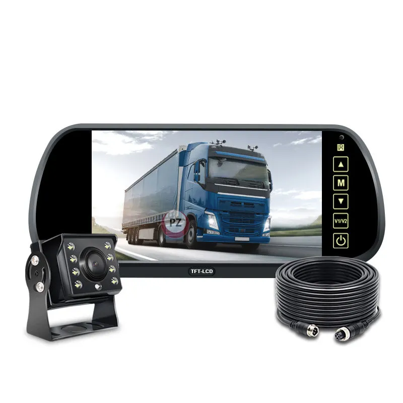 Monitor automotivo retrovisor 7 polegadas ccd, câmera de ré com kit de tela para estacionamento traseiro, suporte dc 9-36v