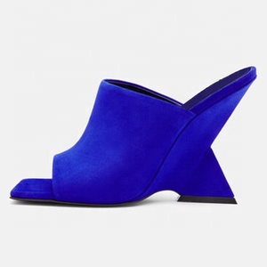 Sandales compensées uniques en daim à talons originaux pour femmes, bout carré ouvert, chaussures d'été, couleurs personnalisées, mules et claquettes - Product Image 5