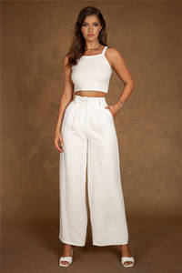 Oem produttore personalizzato di alta qualità Casual a vita alta tasche laterali bianche plissettate <span class=keywords><strong>pantaloni</strong></span> <span class=keywords><strong>larghi</strong></span> <span class=keywords><strong>pantaloni</strong></span> per le donne - Product Image 2