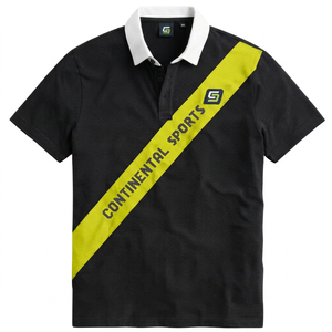 Camisa Negra de Manga Corta para Hombre, con Logotipo Diagonal Estampado, Transpirable, Diseño Deportivo Informal, Cierre de Botones, Rayas, 100% Algodón - Product Image 5