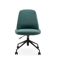 Chaise ergonomique sans accoudoirs en tissu bleu sarcelle chiné pour bureau, siège pivotant réglable en hauteur avec roulettes