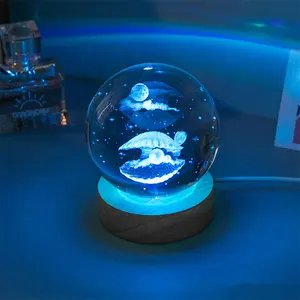 USB Power Glowing meduse dolphin starfish whale shell 3d Crystal Ball Night Lights Warm comodino Light Christmas Kid Gift