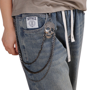 Cadena de cintura Yueli Punk Metal Ghost Head, cadena decorativa multicapa de aleación de zinc para jeans, accesorio de hip hop para uso diario. - Product Image 2