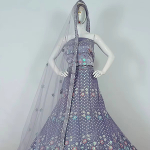 Traditionnel Fantaisie Multi-Resham Travail Séquence Net Fleur Brodé Lehenga Choli Indien Pakistanais Adultes Mariage Saree Robe - Product Image 1