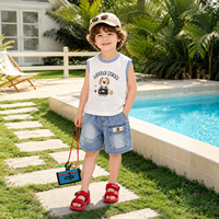 MZJ -OEM ODM Ensemble de vêtements d'été pour garçons en 2 pièces, veste à imprimé animal et short en jean, style mignon, vêtements de plage pour enfants