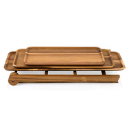 Houten landelijke stijl 3-laags rechthoekige multifunctionele serveerblad met afneembare cupcakehouder voor fruit, desserts, feestmaaltijden en tafeldecoratie