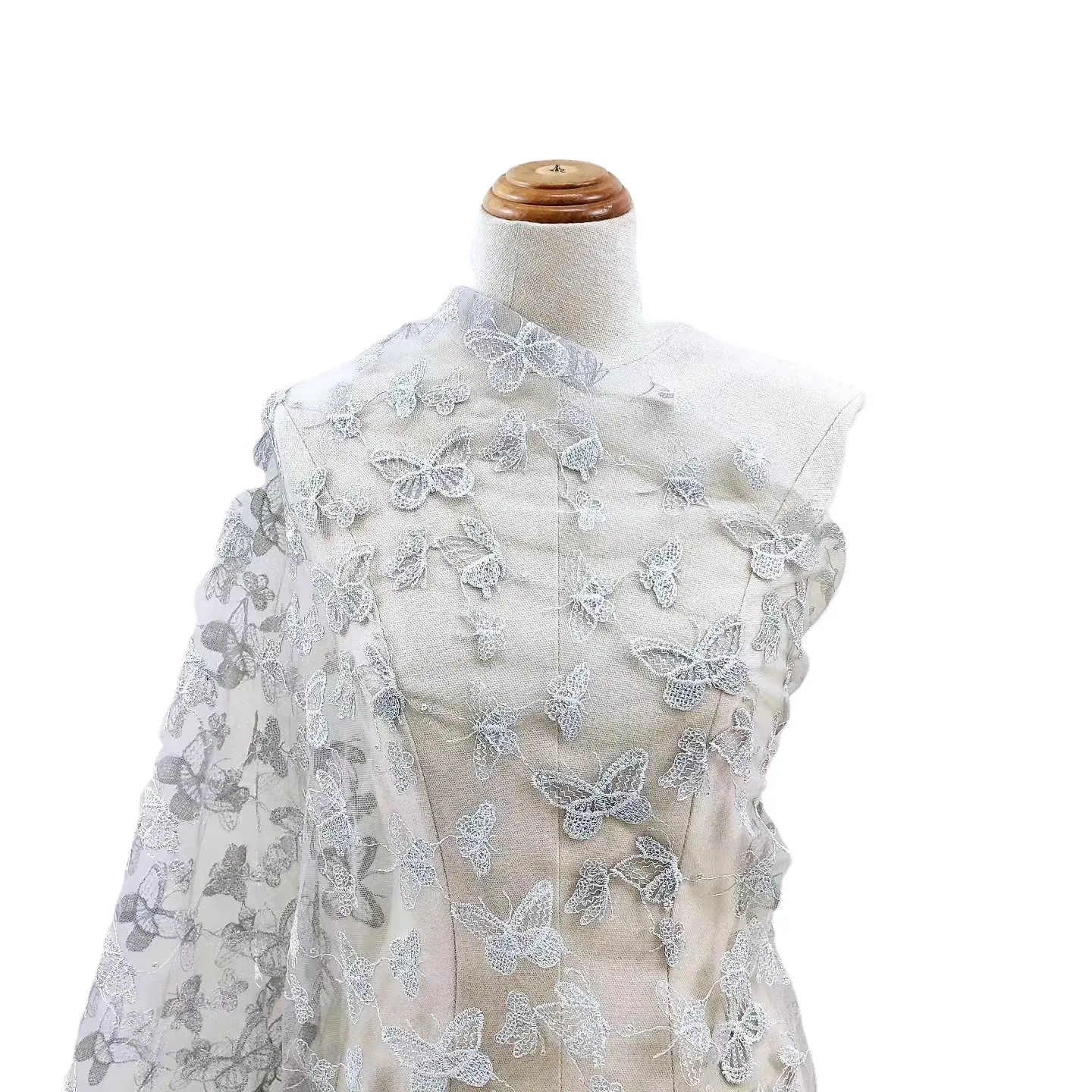 Último Diseño Popular cómodo africano blanco malla gris mariposa bordado tela de encaje para mujer vestidos de novia MF119