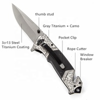 Couteau de camping pliant de secours de poche avec lame en acier 3Cr13, coupe-corde, brise-vitre et manche G10, pour l'extérieur, vente en gros pour petites commandes