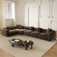 Canapé d'angle convertible en chenille de style vintage avec rembourrage en éponge et revêtement Wabi-Sabi