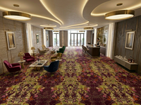 Dalles de moquette de style Art déco avec motif floral complexe, tons violets vifs et vert olive, revêtement de sol moderne de luxe pour l'hôtellerie